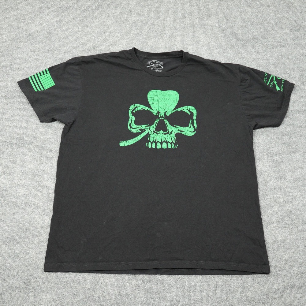 Grunt Style Shirt Mens 2XL Black Shamrock Skull Graphic Short Sleeve Tee